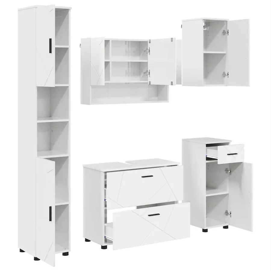 Ensemble de mobilier de salle de bain 5 pcs Blanc brillant - 2