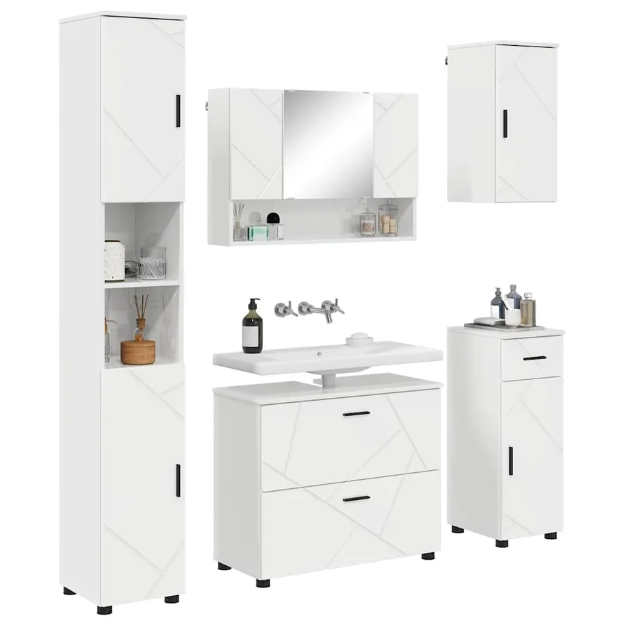 Ensemble de mobilier de salle de bain 5 pcs Blanc brillant - 3