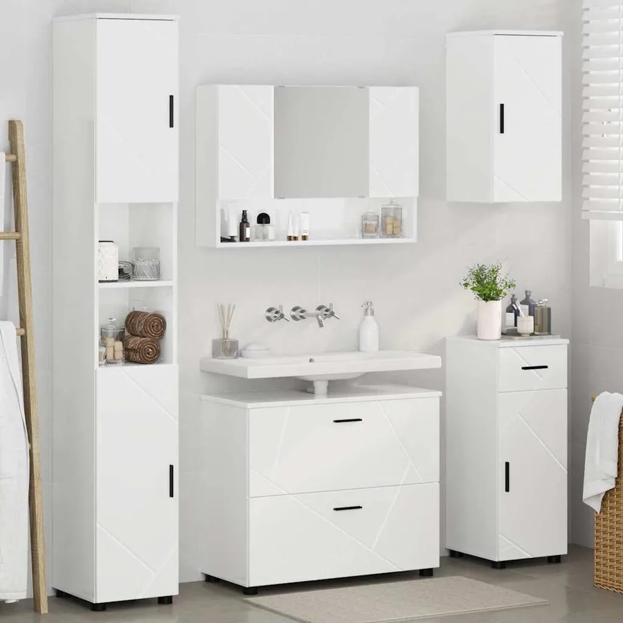 Ensemble de mobilier de salle de bain 5 pcs Blanc brillant - 4