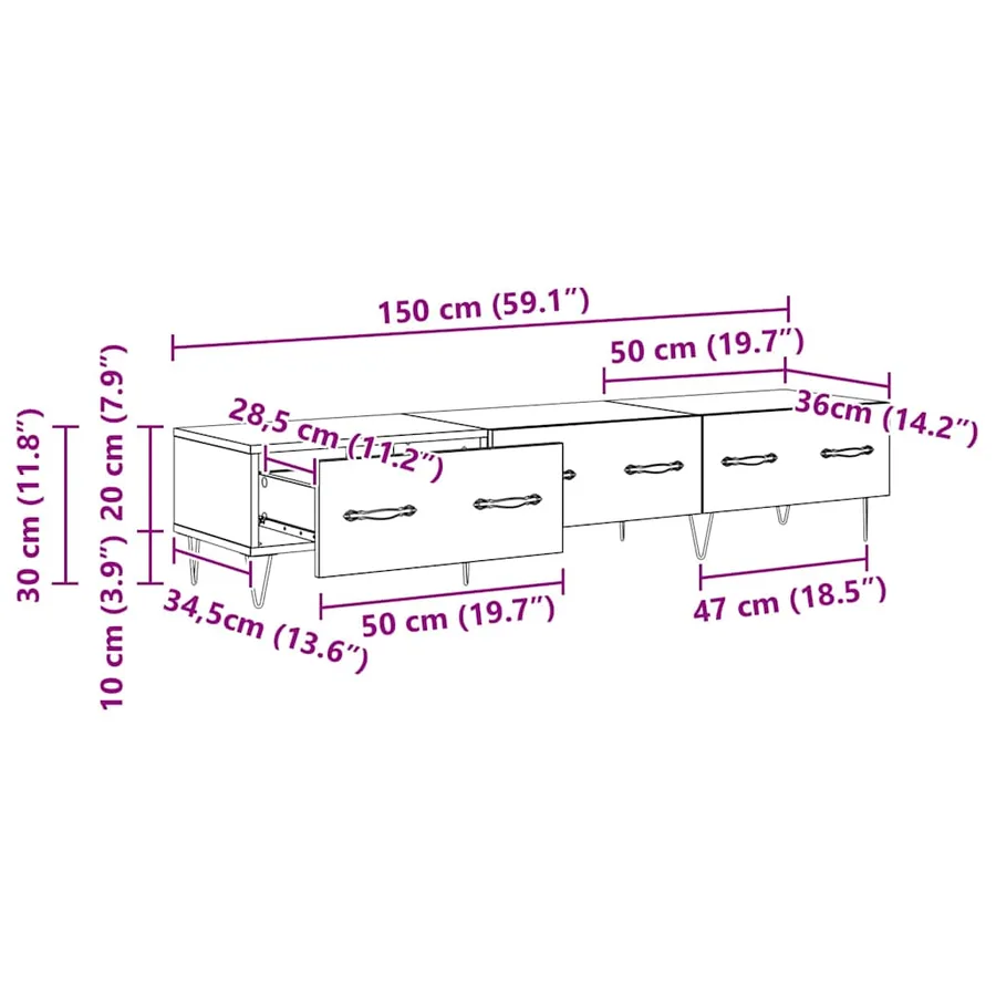 Meuble TV 150 x 36 x 30 cm chêne artisanal Bois d'ingénierie - 12