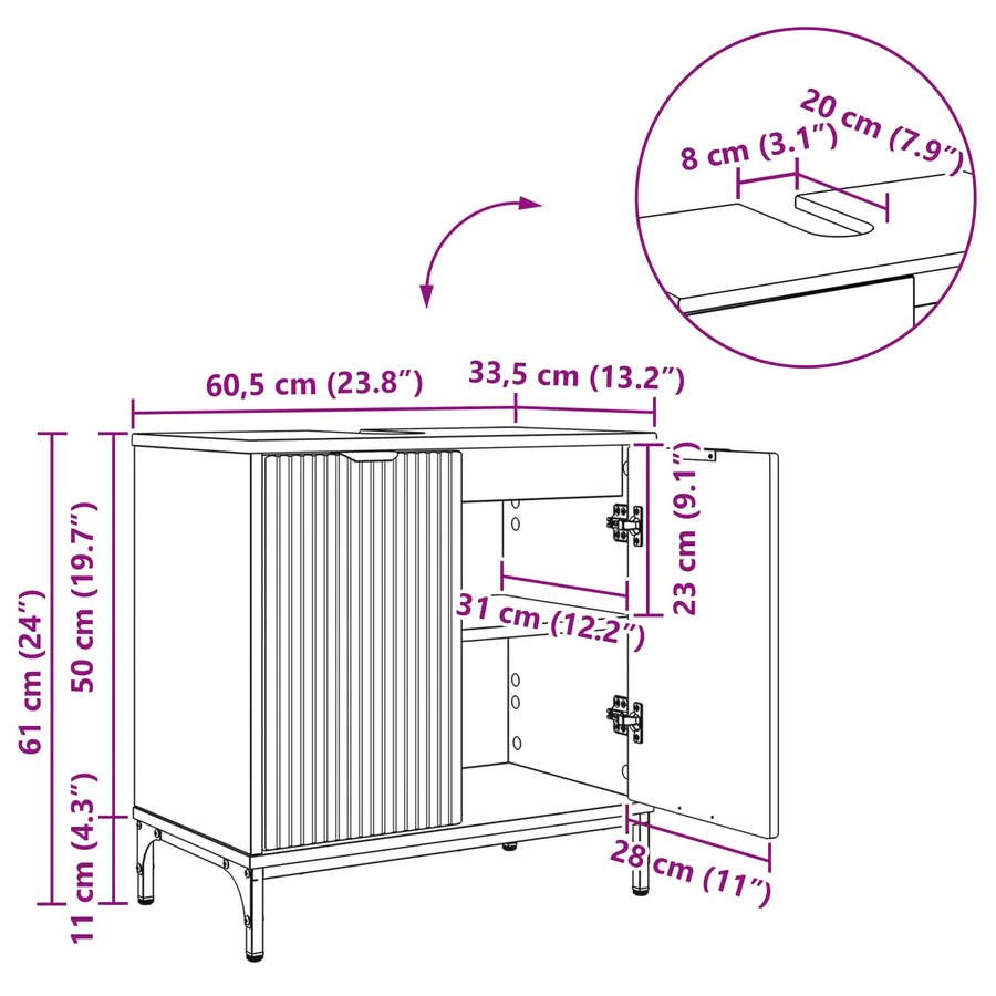 Meuble de Lavabo de Salle de Bain avec stockage Chêne fumé - 15