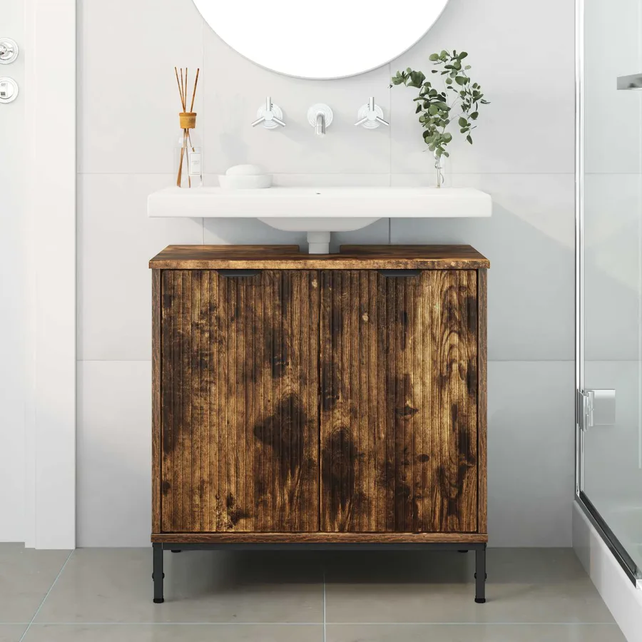 Meuble de Lavabo de Salle de Bain avec stockage Chêne fumé - 4