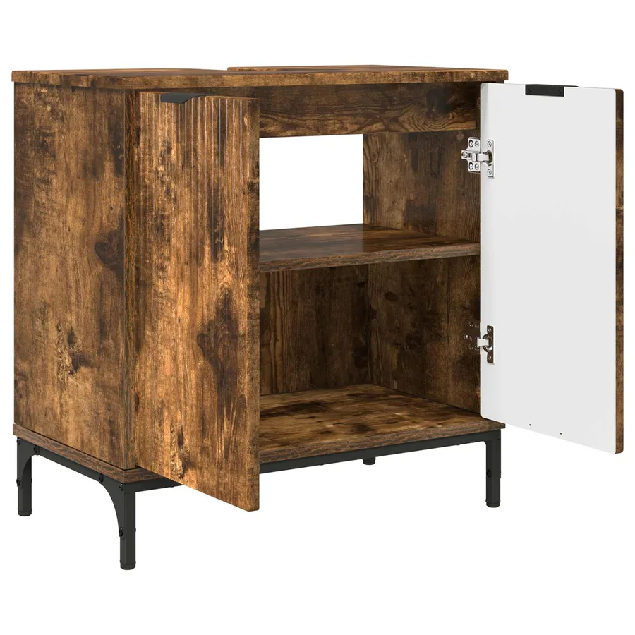 Meuble de Lavabo de Salle de Bain avec stockage Chêne fumé - 5