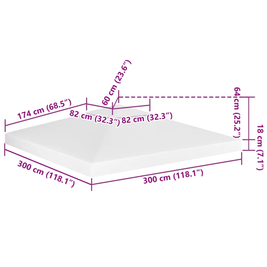 Toile de toit de belvédère 2 niveaux 310 g/m² 3x3 m Blanc - 7