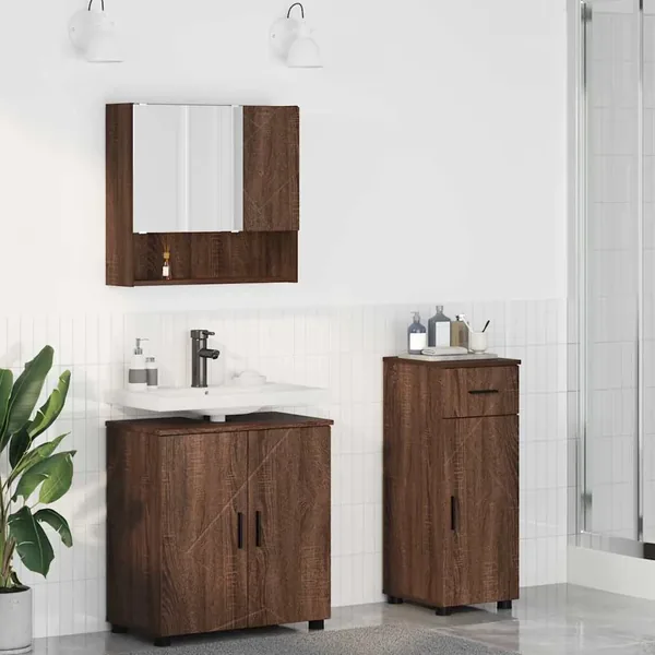 Ensemble de mobilier de salle de bain 3 pcs Chêne brun