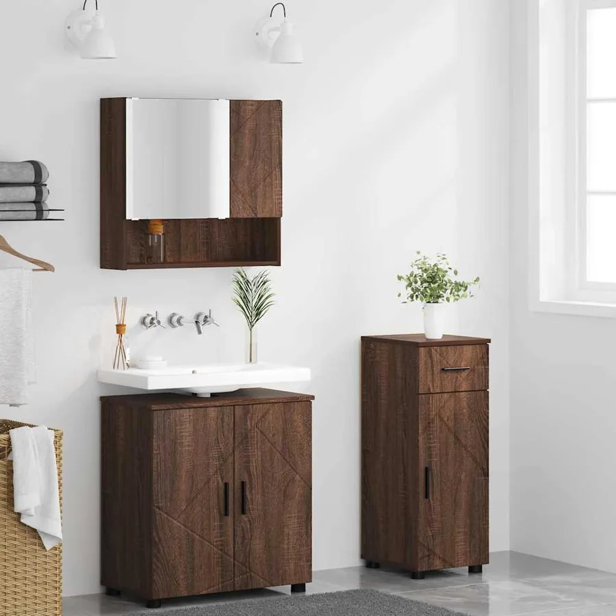 Ensemble de mobilier de salle de bain 3 pcs Chêne brun - 4
