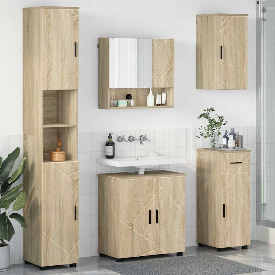 Ensemble de mobilier de salle de bain 5 pcs Chêne Sonoma