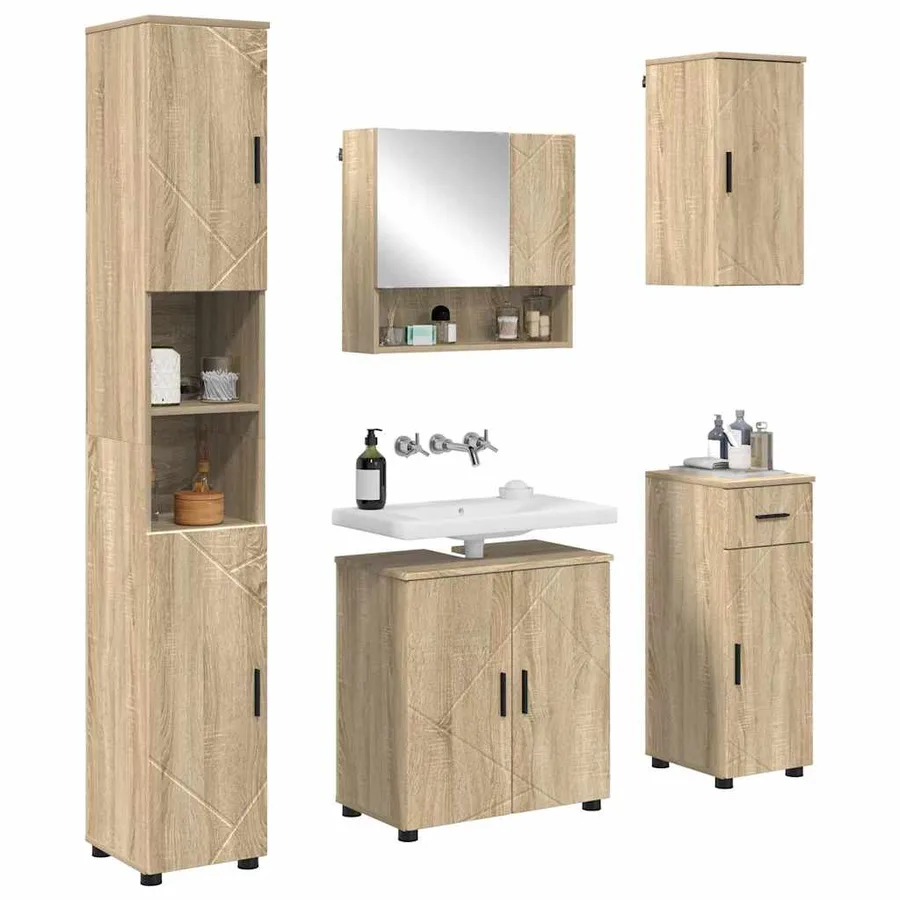 Ensemble de mobilier de salle de bain 5 pcs Chêne Sonoma - 3