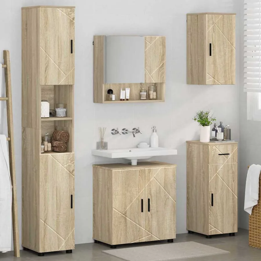 Ensemble de mobilier de salle de bain 5 pcs Chêne Sonoma - 4