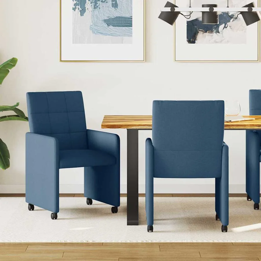 Chaises de Salle à Manger avec Roues 2 pcs Bleu 58 x 65 x 94 cm