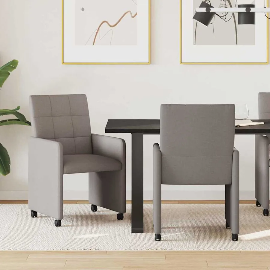 Chaises de Salle à Manger avec Roues 2 pcs Taupe tissu