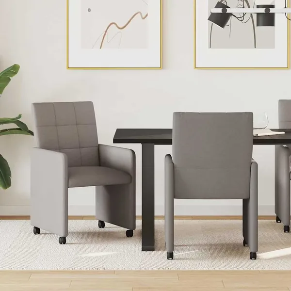 Chaises de Salle à Manger avec Roues 2 pcs Taupe tissu