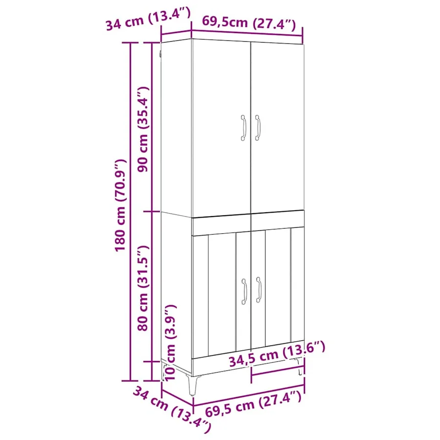 Haut Armoire Chêne noir 69,5 x 34 x 180 cm Bois d'ingénierie - 10