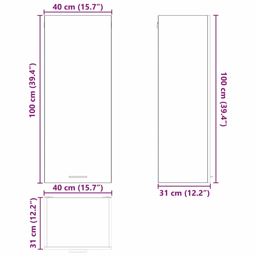 Armoire suspendue Blanc 40 x 31 x 100 cm Bois d'ingénierie - 13