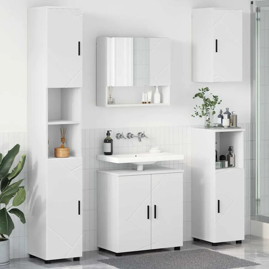 Ensemble de mobilier de salle de bain Montage mural 5 pcs Blanc