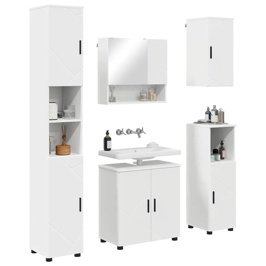 Ensemble de mobilier de salle de bain Montage mural 5 pcs Blanc - 3