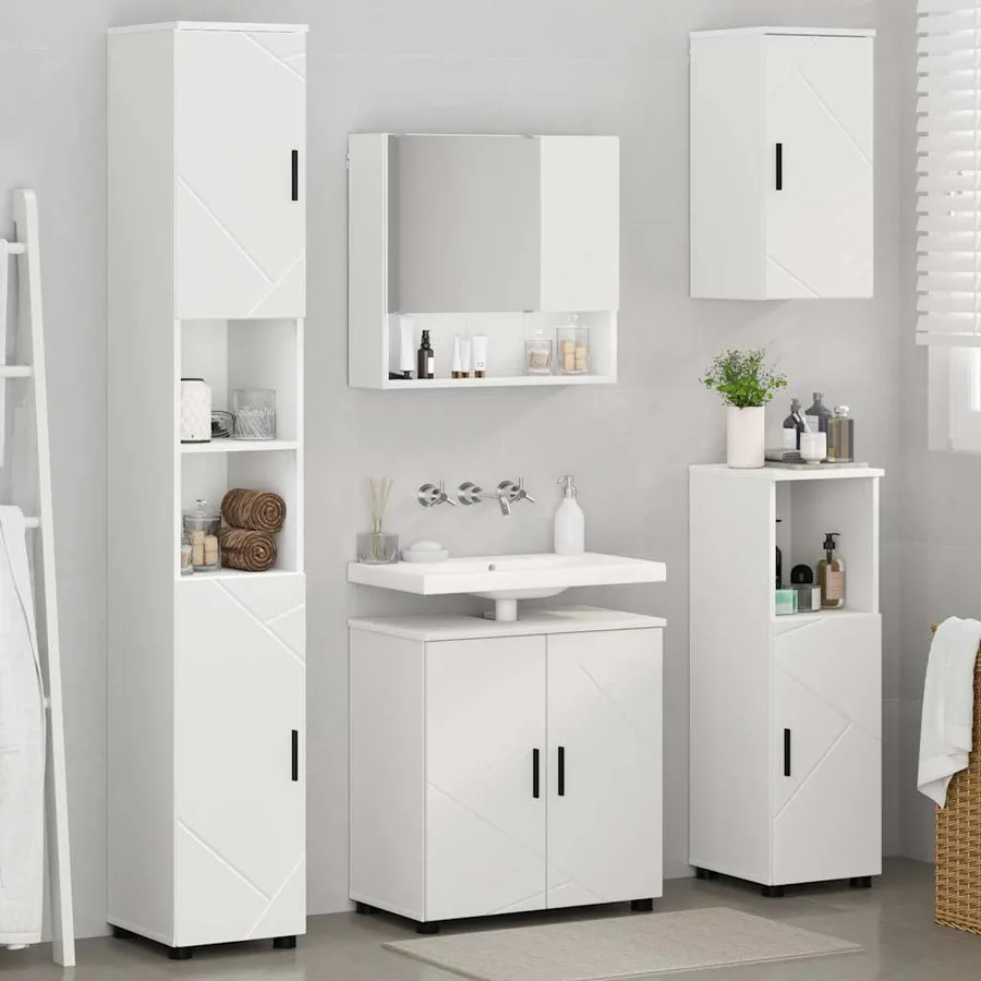 Ensemble de mobilier de salle de bain Montage mural 5 pcs Blanc - 4