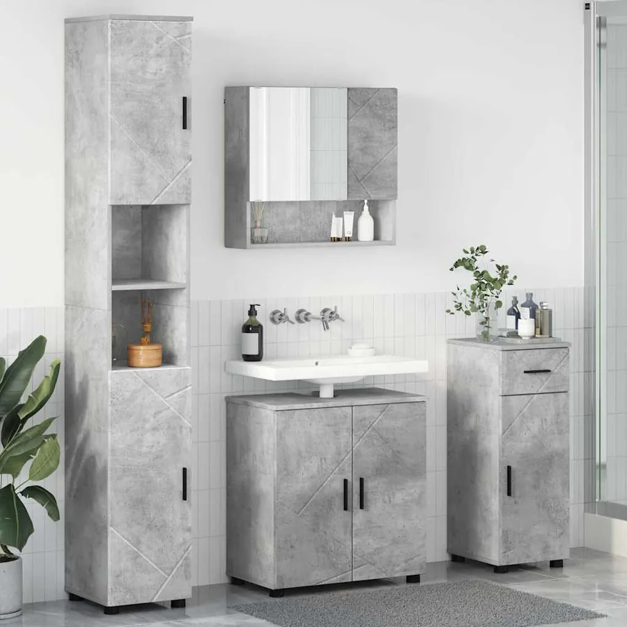 Ensemble de mobilier de salle de bain 4 pcs Gris béton