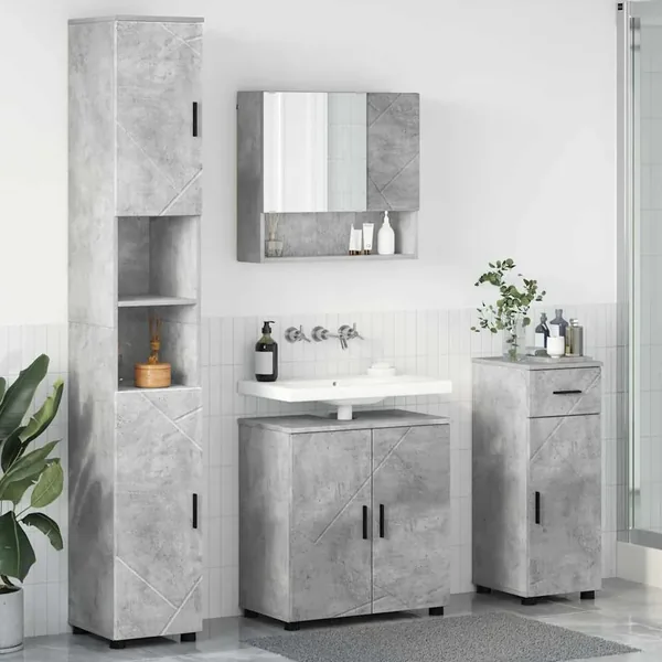 Ensemble de mobilier de salle de bain 4 pcs Gris béton