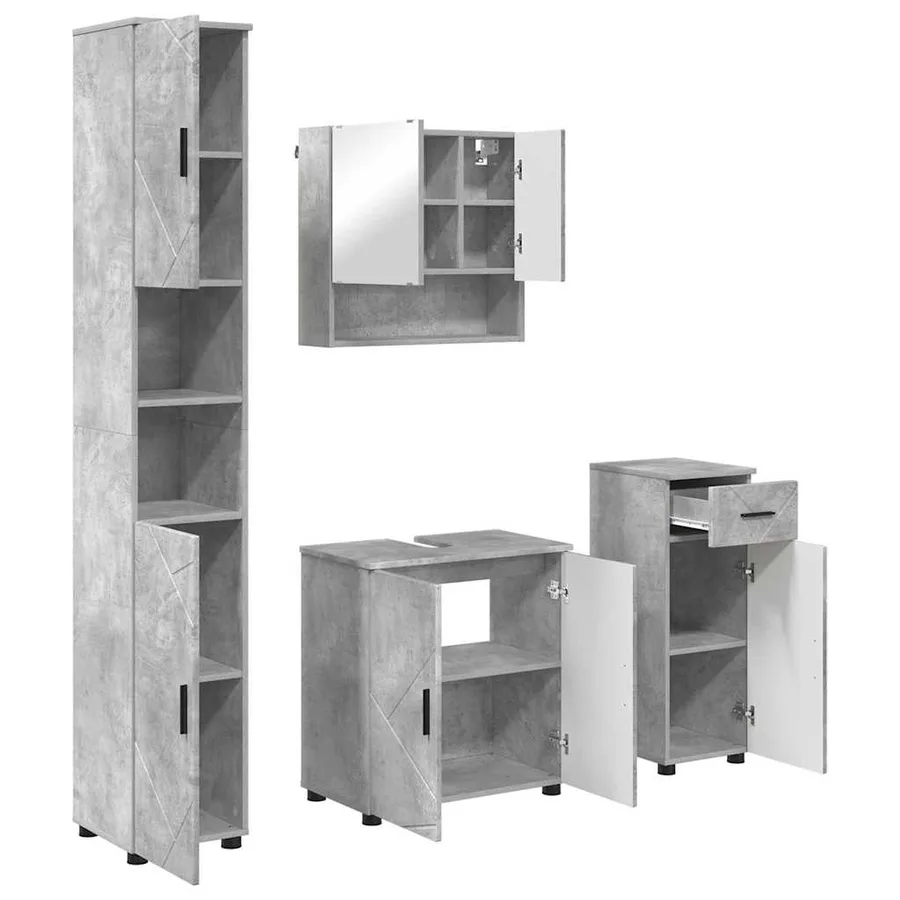 Ensemble de mobilier de salle de bain 4 pcs Gris béton - 2