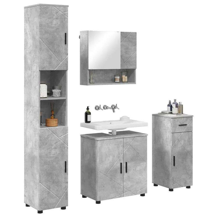 Ensemble de mobilier de salle de bain 4 pcs Gris béton - 3