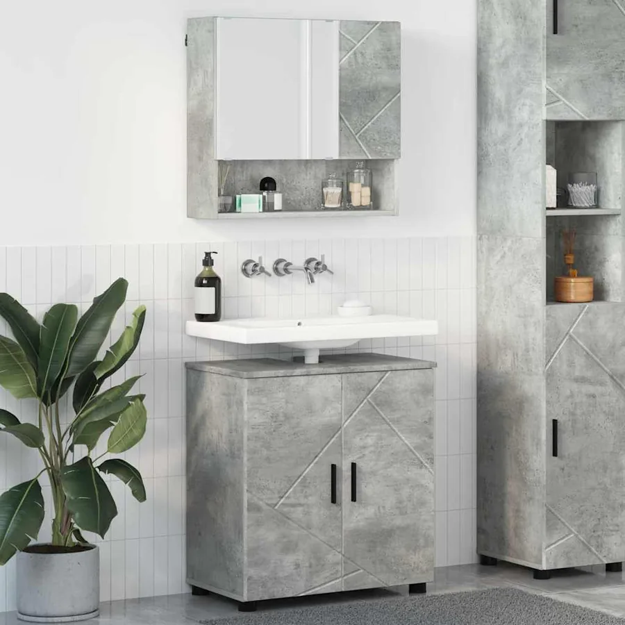 Ensemble de mobilier de salle de bain 2 pcs Gris béton