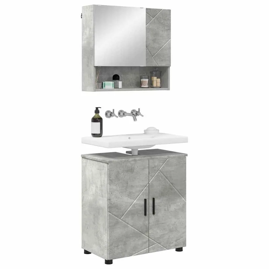 Ensemble de mobilier de salle de bain 2 pcs Gris béton - 3