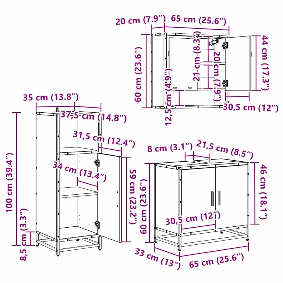 Ensemble de mobilier de salle de bain 3 pcs Chêne noir - 12