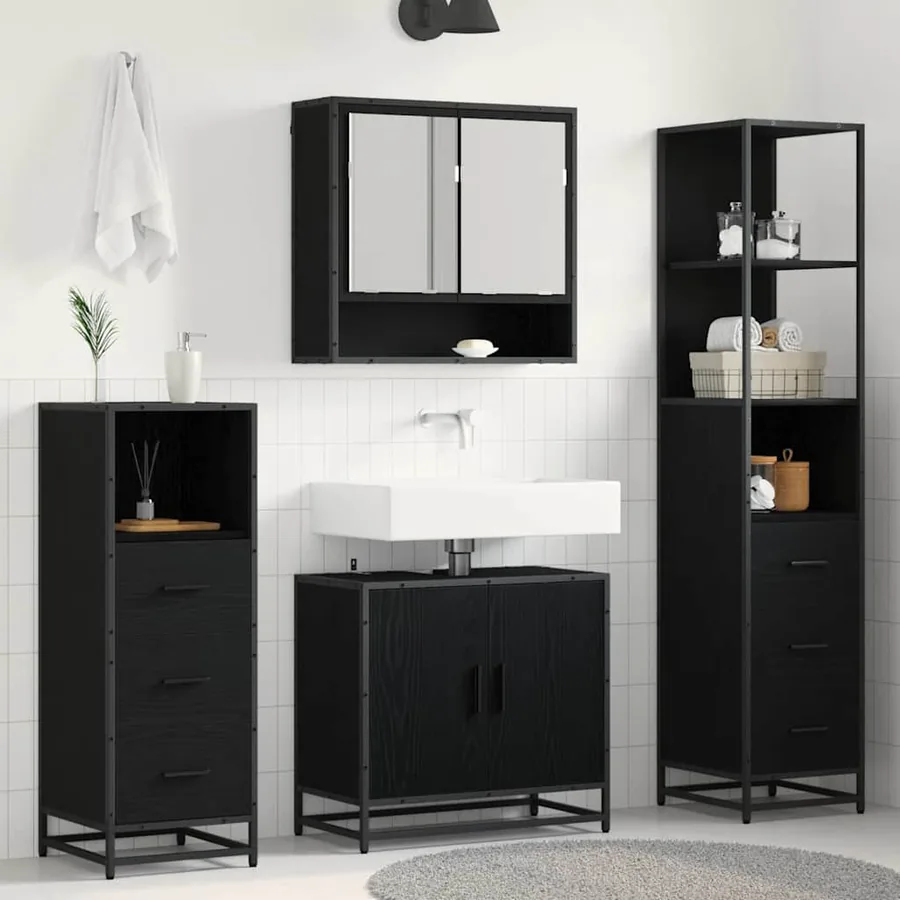 Ensemble de mobilier de salle de bain 4 pcs Chêne noir