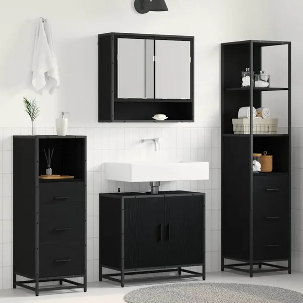 Ensemble de mobilier de salle de bain 4 pcs Chêne noir