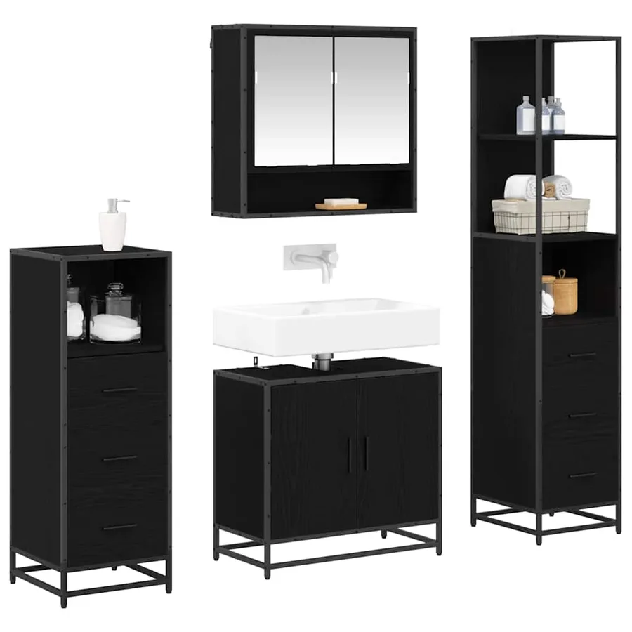 Ensemble de mobilier de salle de bain 4 pcs Chêne noir - 3