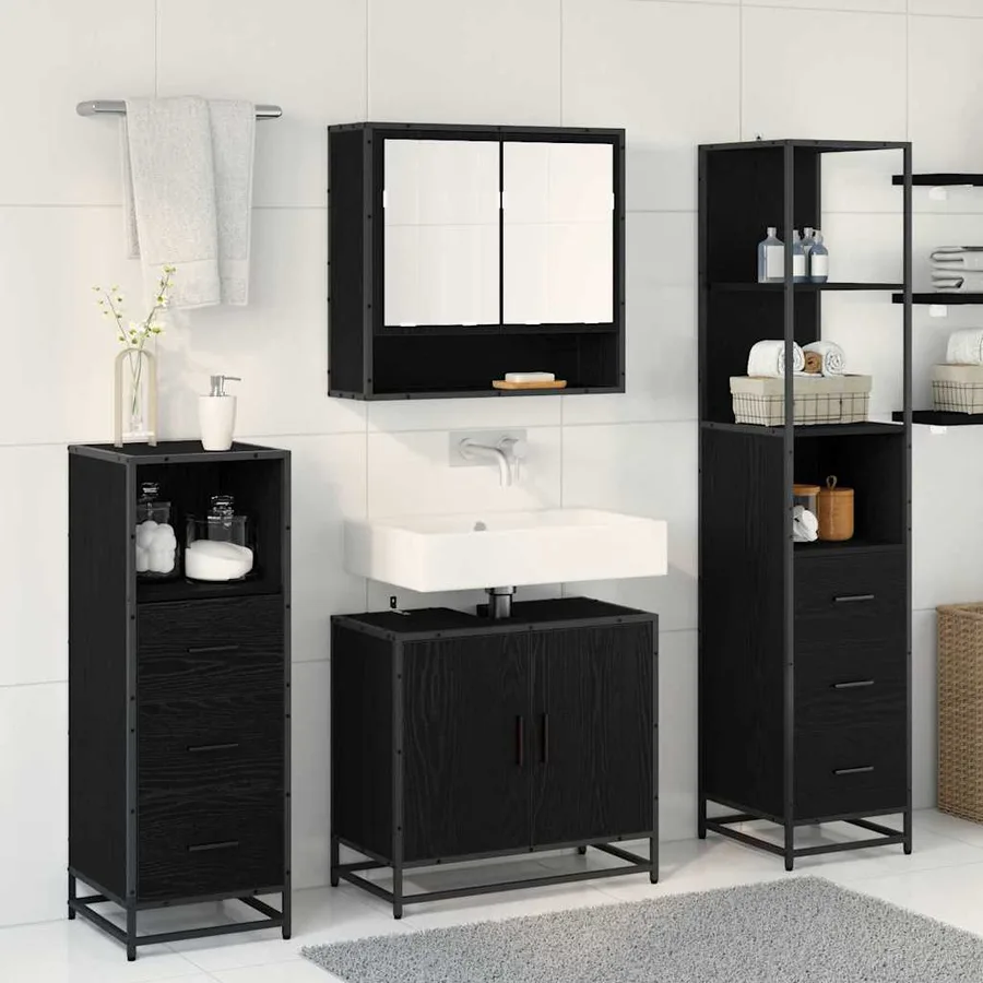 Ensemble de mobilier de salle de bain 4 pcs Chêne noir - 4