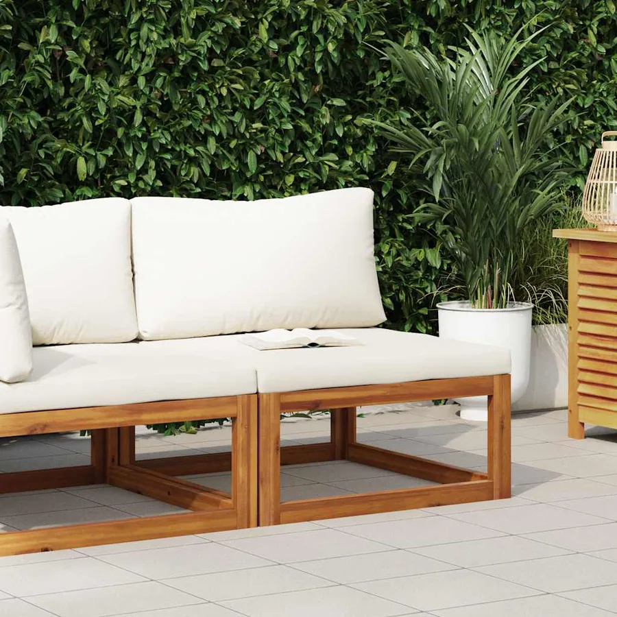 Canapé central sectionnel et coussin blanc crème Bois d'acacia