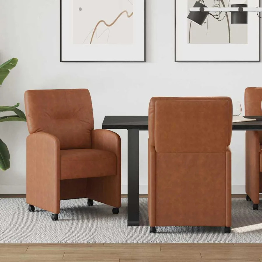 Chaises de Salle à Manger avec Roues 2 pcs Marron Simili cuir