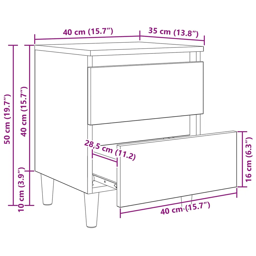 Armoire de lit avec tiroir Chêne artisanal 40 x 35 x 50 cm - 9