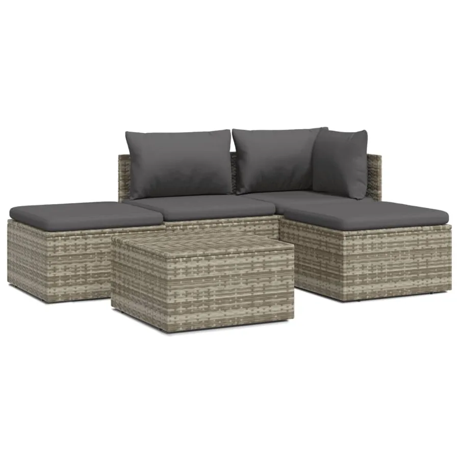 Salon de jardin 5 pcs avec coussins Gris Résine tressée - 2