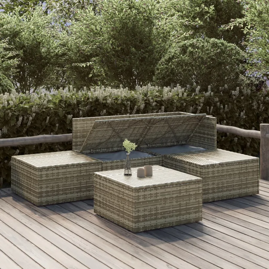 Salon de jardin 5 pcs avec coussins Gris Résine tressée - 3