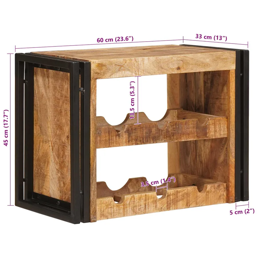 Étagère à vin Marron 60 x 45 x 33 cm Bois de mangue brut solide - 11
