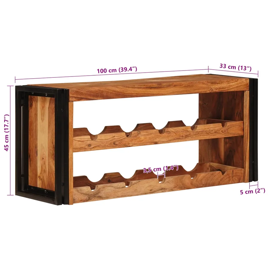 Étagère à vin Marron 100 x 45 x 33 cm Bois d'Acacia Massif - 11