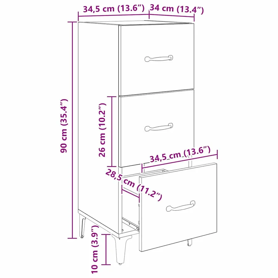 Buffet Chêne noir 34,5 x 34 x 90 cm Bois d'ingénierie - 11