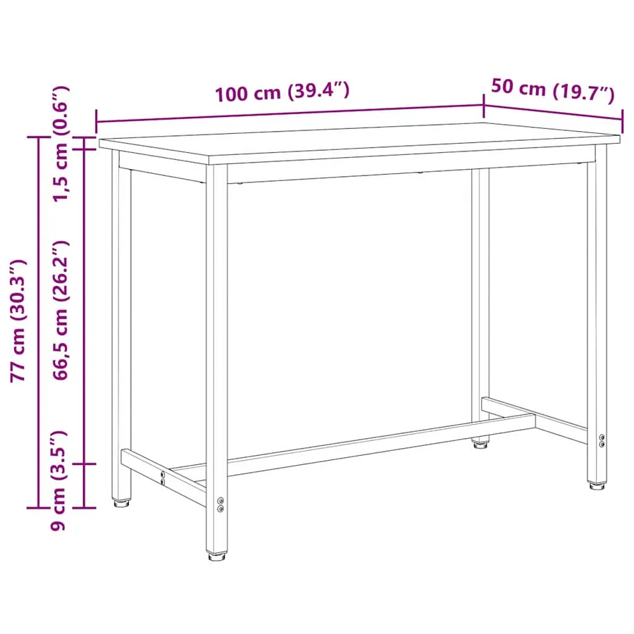table Naturel 100 x 50 x 77 cm Bois d'ingénierie et acier - 11