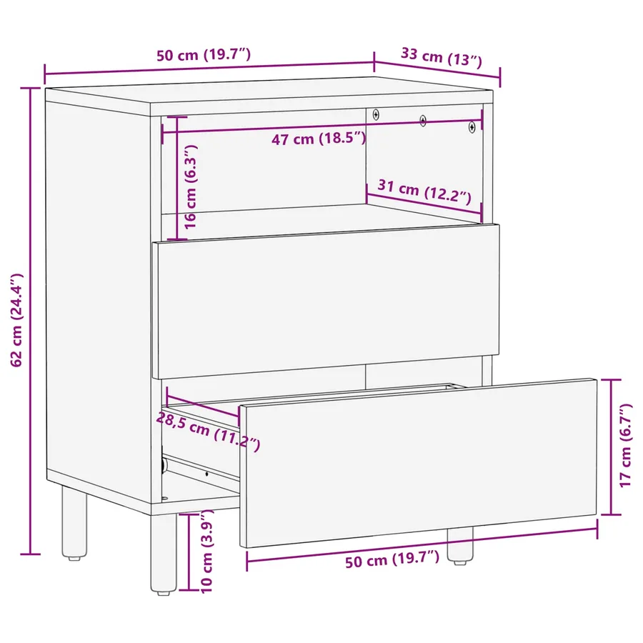 Cabinet de chevet Marron 50 x 33 x 62 cm Bois de mangue massif - 11