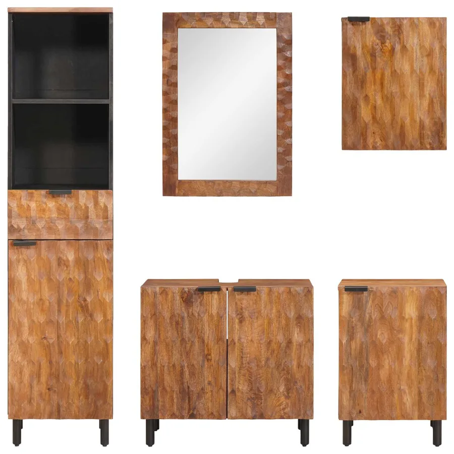 Ensembles de salle de bain 5 pcs Acacia Marron Winish - 8