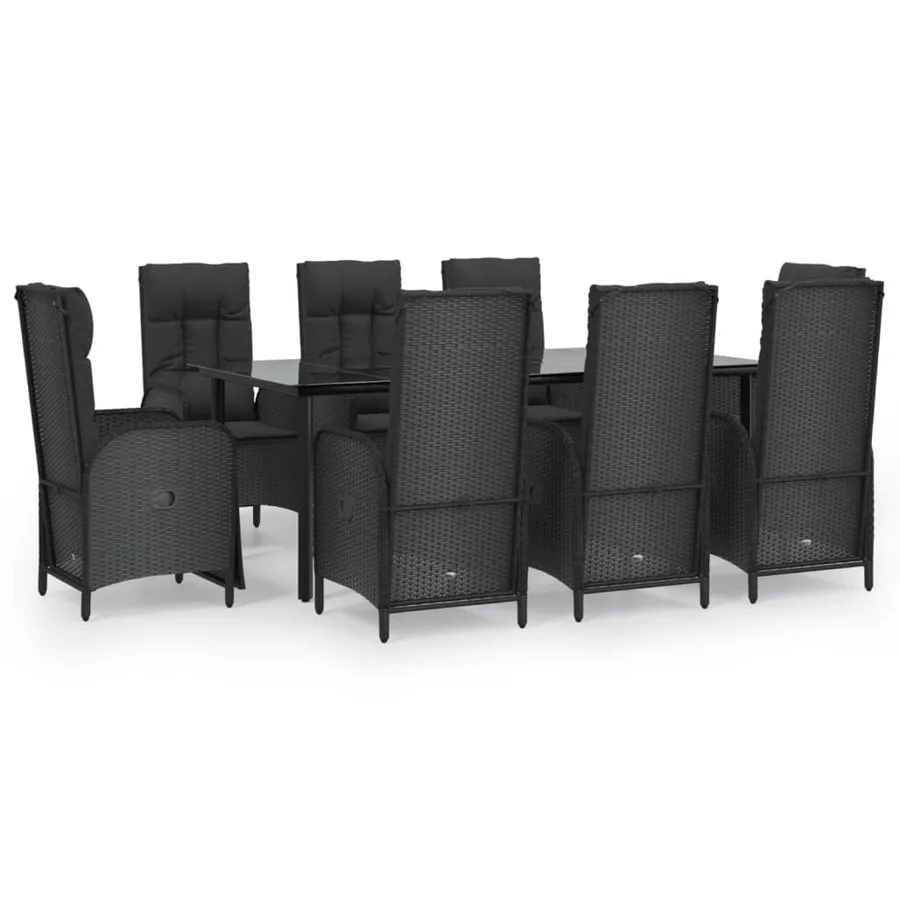 Ensemble à manger jardin 9pcs et coussins noir résine tressée - 2