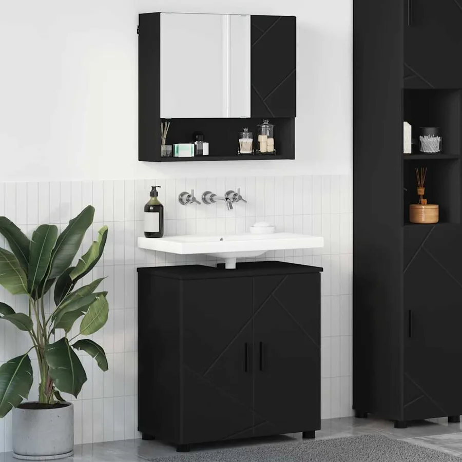 Ensemble de mobilier de salle de bain Montage mural 2 pcs Noir
