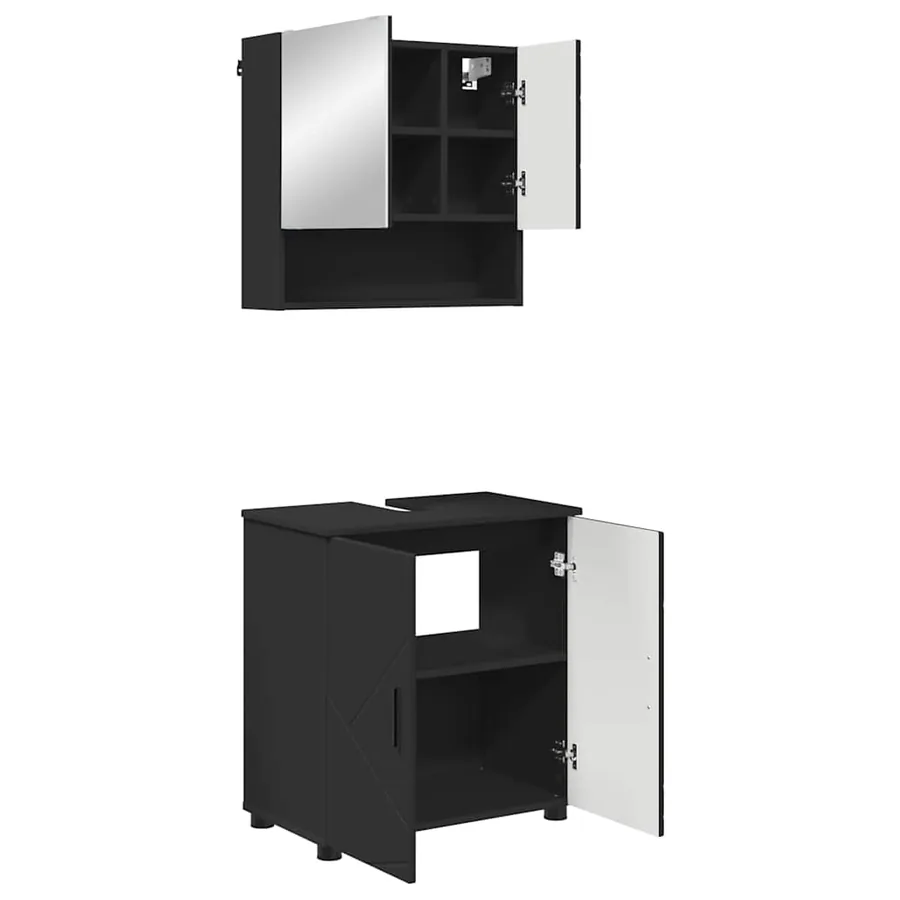 Ensemble de mobilier de salle de bain Montage mural 2 pcs Noir - 2