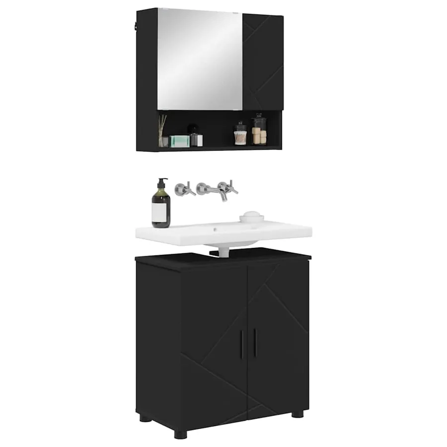 Ensemble de mobilier de salle de bain Montage mural 2 pcs Noir - 3