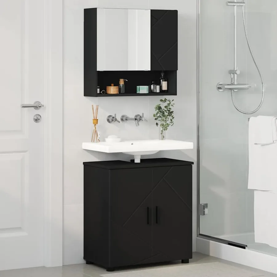 Ensemble de mobilier de salle de bain Montage mural 2 pcs Noir - 4