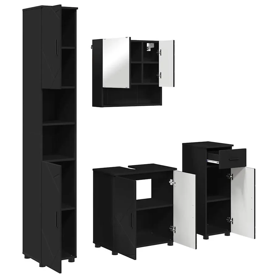 Ensemble de mobilier de salle de bain avec tiroir 4 pcs Noir - 2