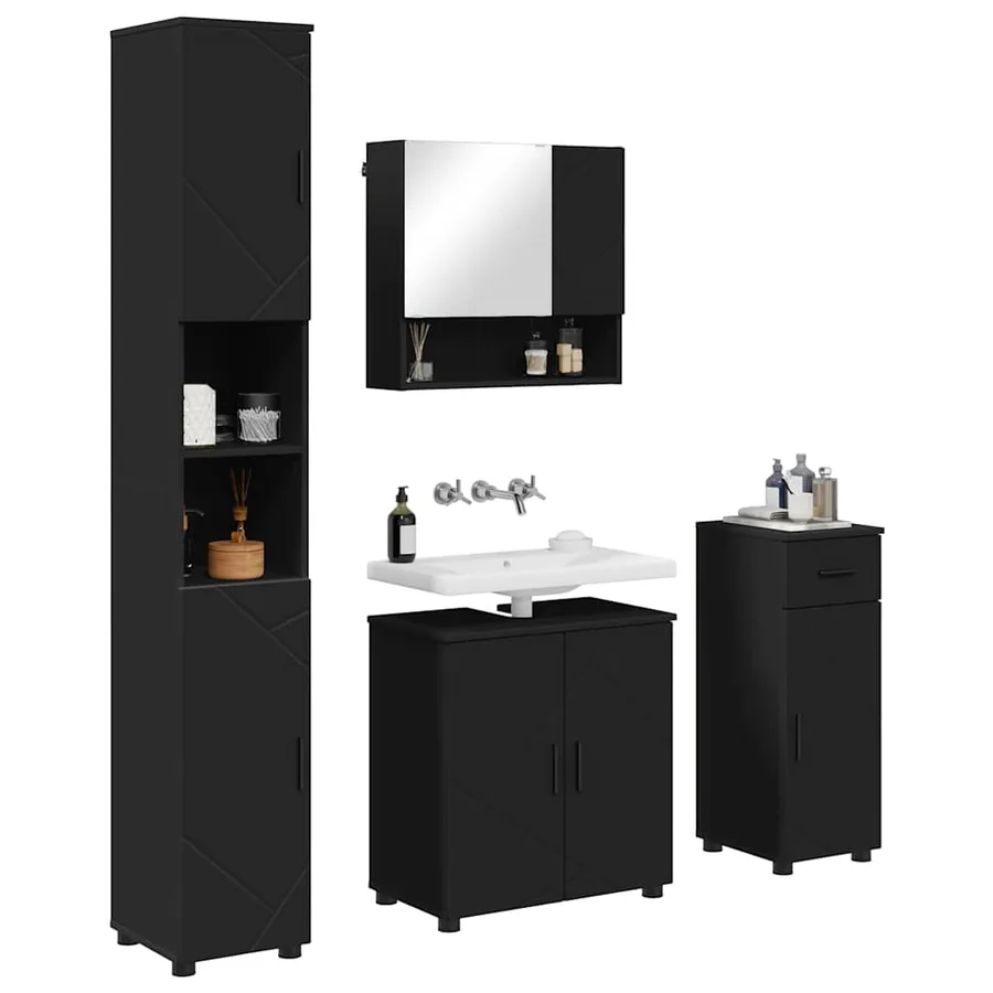 Ensemble de mobilier de salle de bain avec tiroir 4 pcs Noir - 3